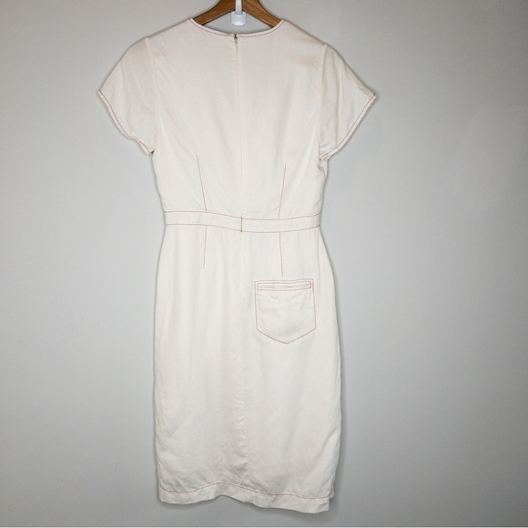 Dolan Rigby Topstitch Detail Button-Front Midi Dress Size Small Cream Linen - Picture 10 of 12